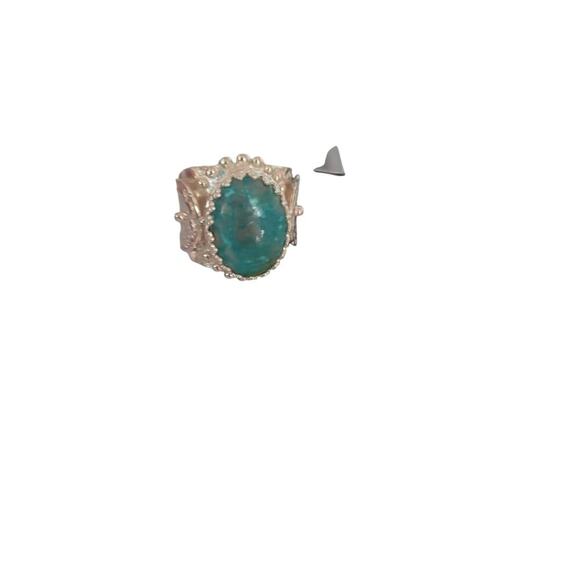Turquoise and 925 Silver Stamped Ring Artisian Design Size 7 - Picture 3 of 5